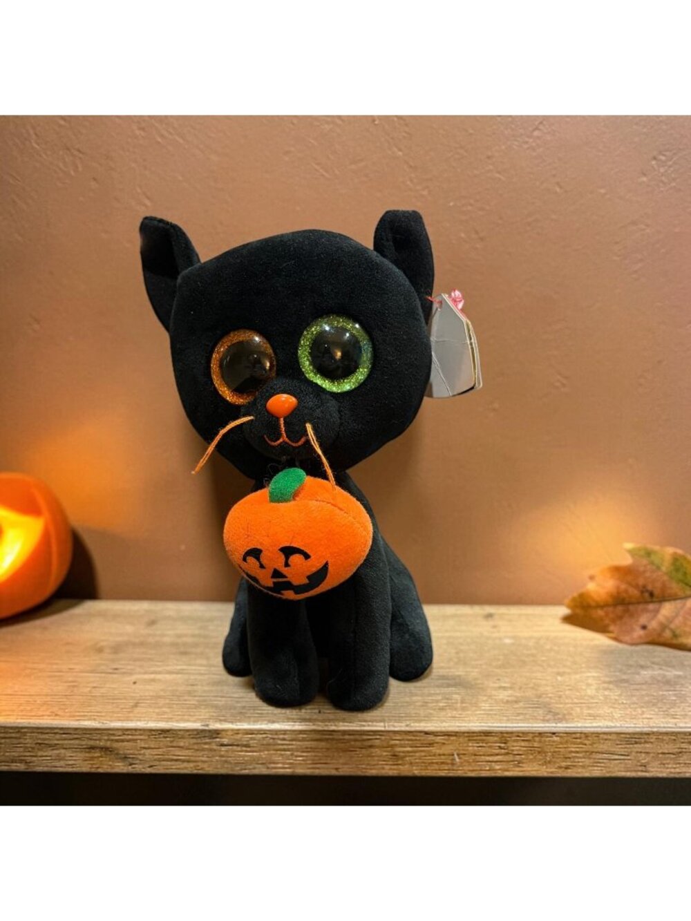 Ty Beanie Boo Shadow Black Cat Halloween Pumpkin Plush Mismatched Eyes 2016 Tags